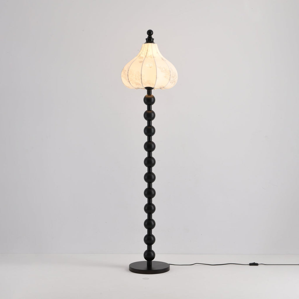 Beaded Wood Floor Lamp Carved White Fabric Shade 64.9 in Set of 3
