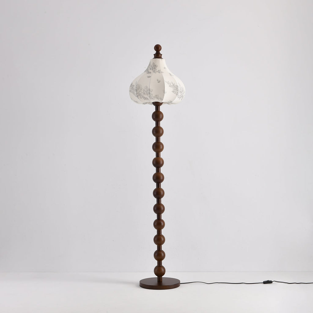Beaded Wood Floor Lamp Carved White Fabric Shade 64.9 in Set of 3
