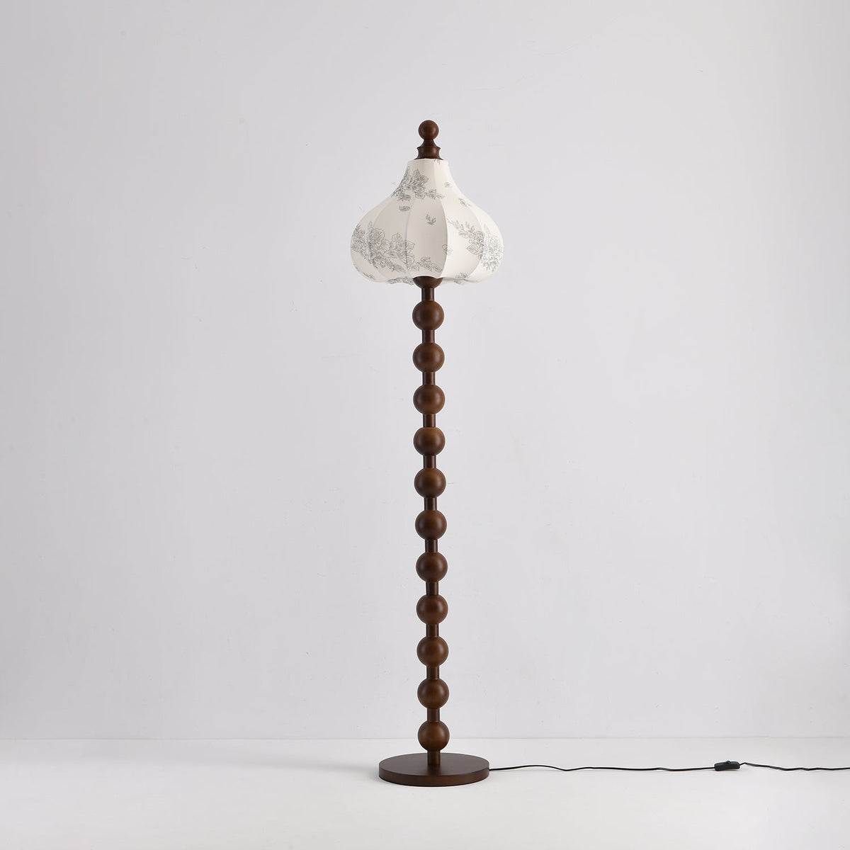 Beaded Wood Floor Lamp Carved White Fabric Shade 64.9 in Set of 3