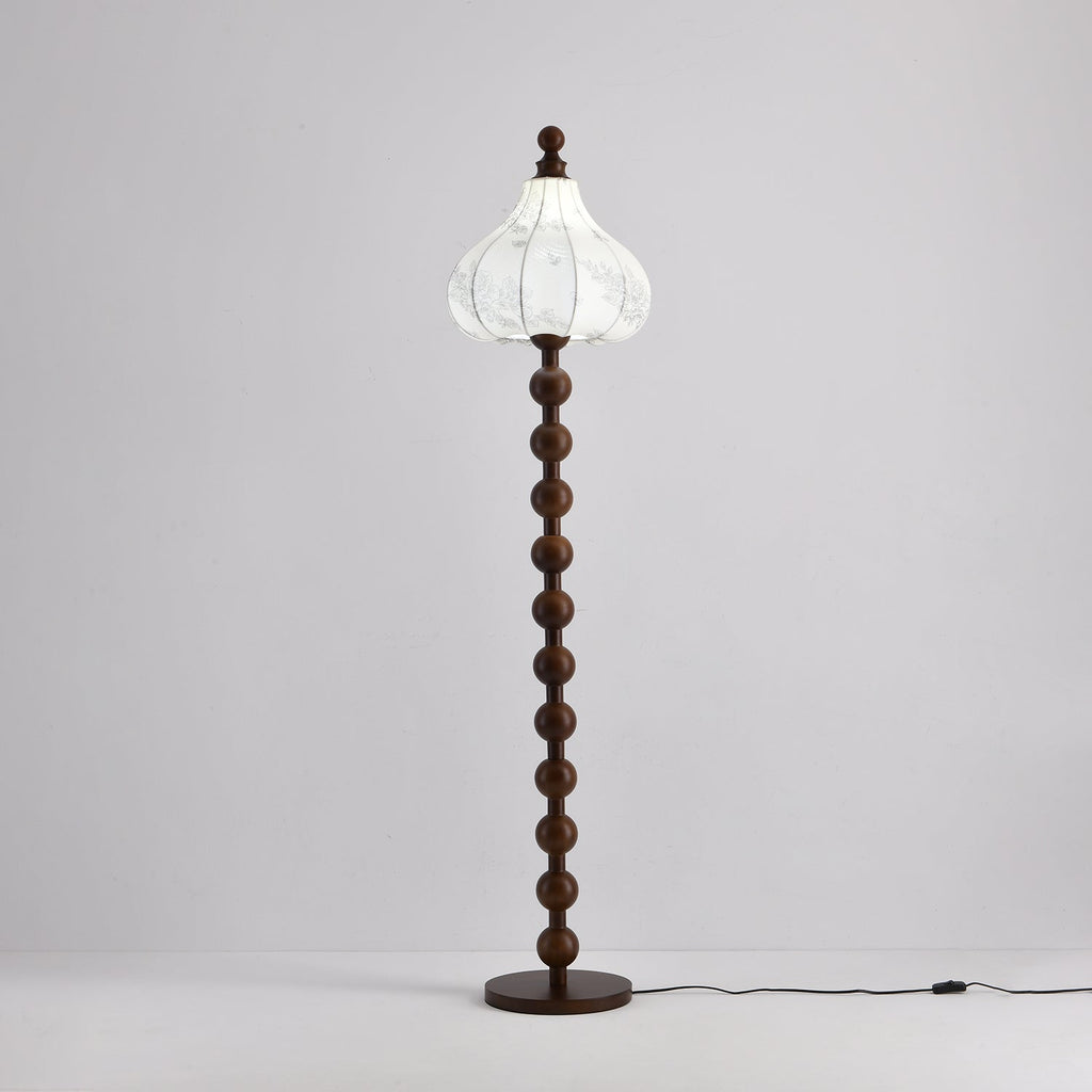 Beaded Wood Floor Lamp Carved White Fabric Shade 64.9 in Set of 3