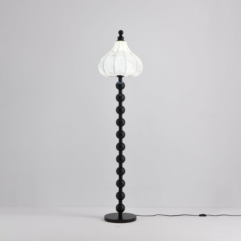 Beaded Wood Floor Lamp Carved White Fabric Shade 64.9 in Set of 3