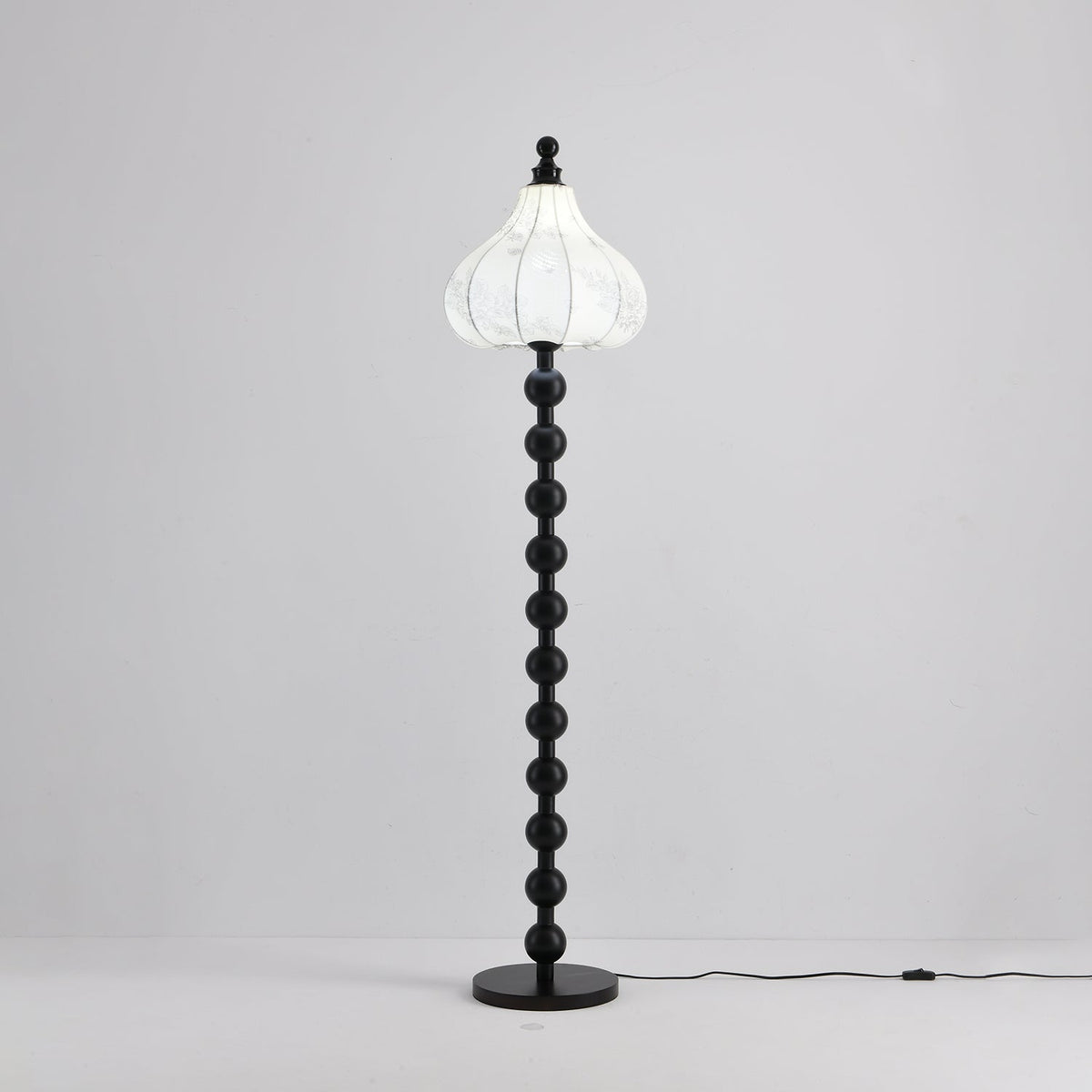 Beaded Wood Floor Lamp Carved White Fabric Shade 64.9 in Set of 3
