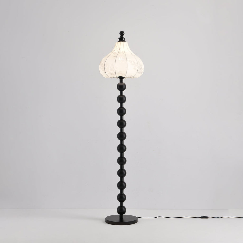 Beaded Wood Floor Lamp Carved White Fabric Shade 64.9 in Set of 3