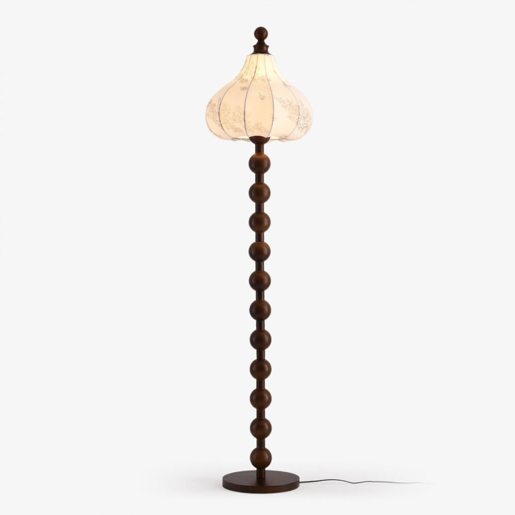 Beaded Wood Floor Lamp Carved White Fabric Shade 64.9 in Set of 3