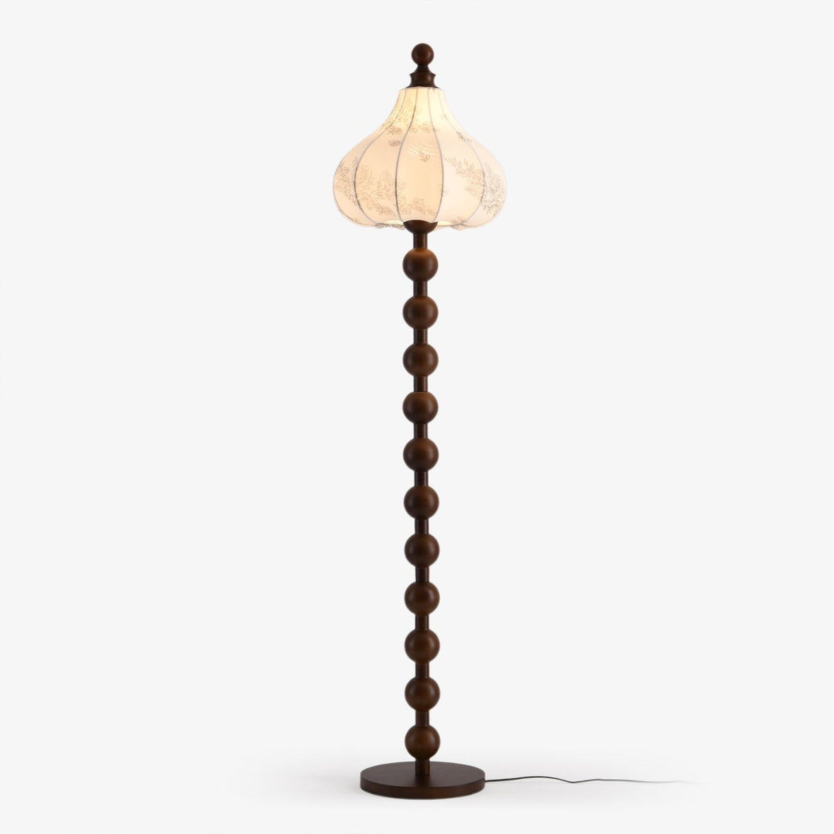 Beaded Wood Floor Lamp Carved White Fabric Shade 64.9 in Set of 3