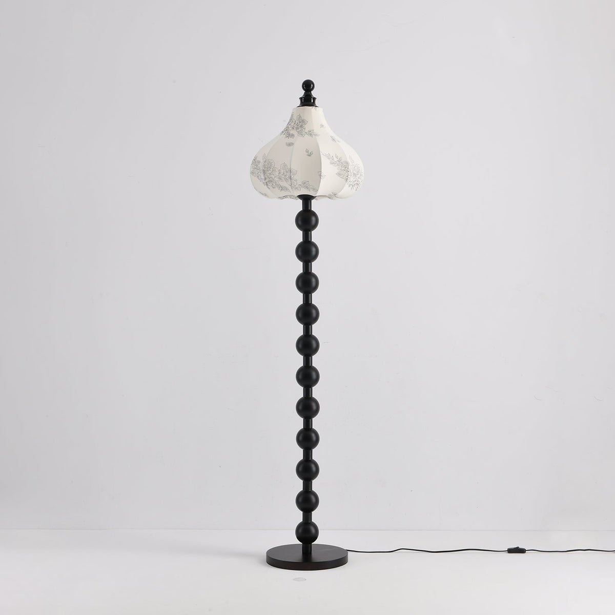 Beaded Wood Floor Lamp Carved White Fabric Shade 64.9 in Set of 3