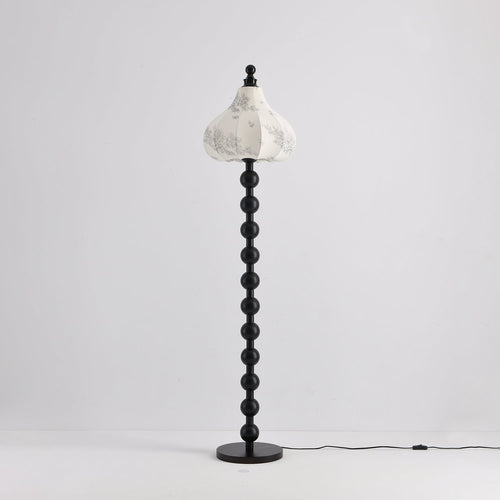 Beaded Wood Floor Lamp Carved White Fabric Shade 64.9 in Set of 3