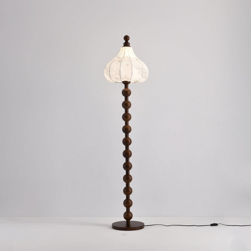 Beaded Wood Floor Lamp Carved White Fabric Shade 64.9 in Set of 3