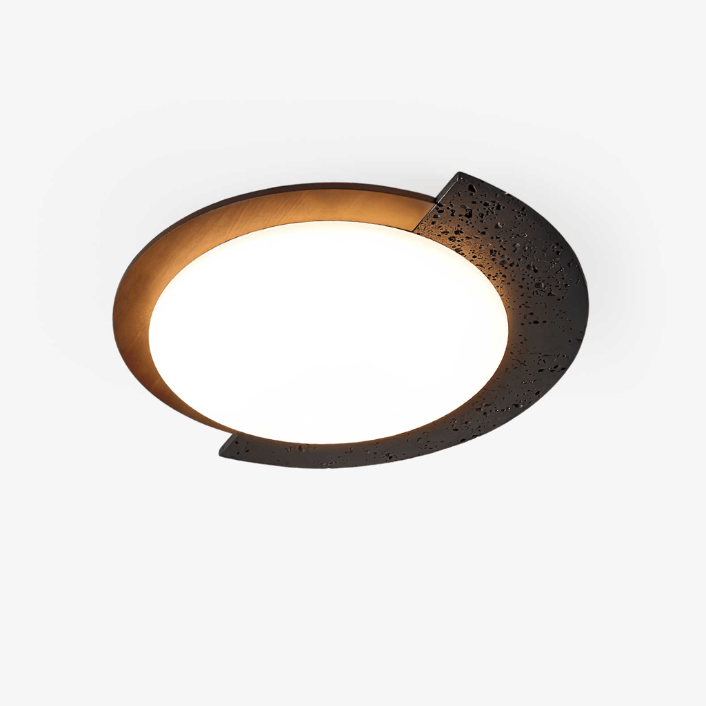 Black Stone Flush Mount Ceiling Light Walnut Arc 17.7 in