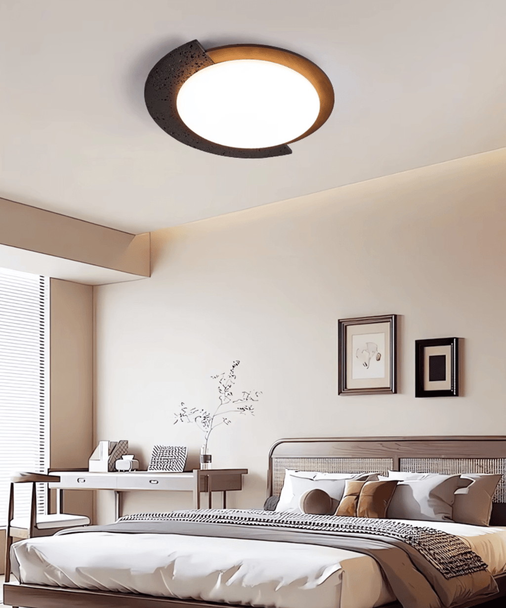 Black Stone Flush Mount Ceiling Light Walnut Arc 17.7 in