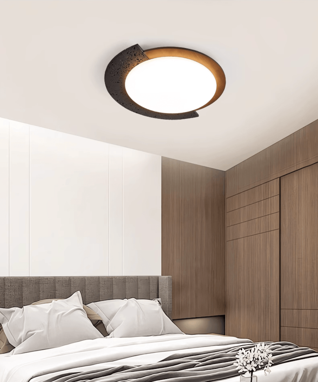 Black Stone Flush Mount Ceiling Light Walnut Arc 17.7 in
