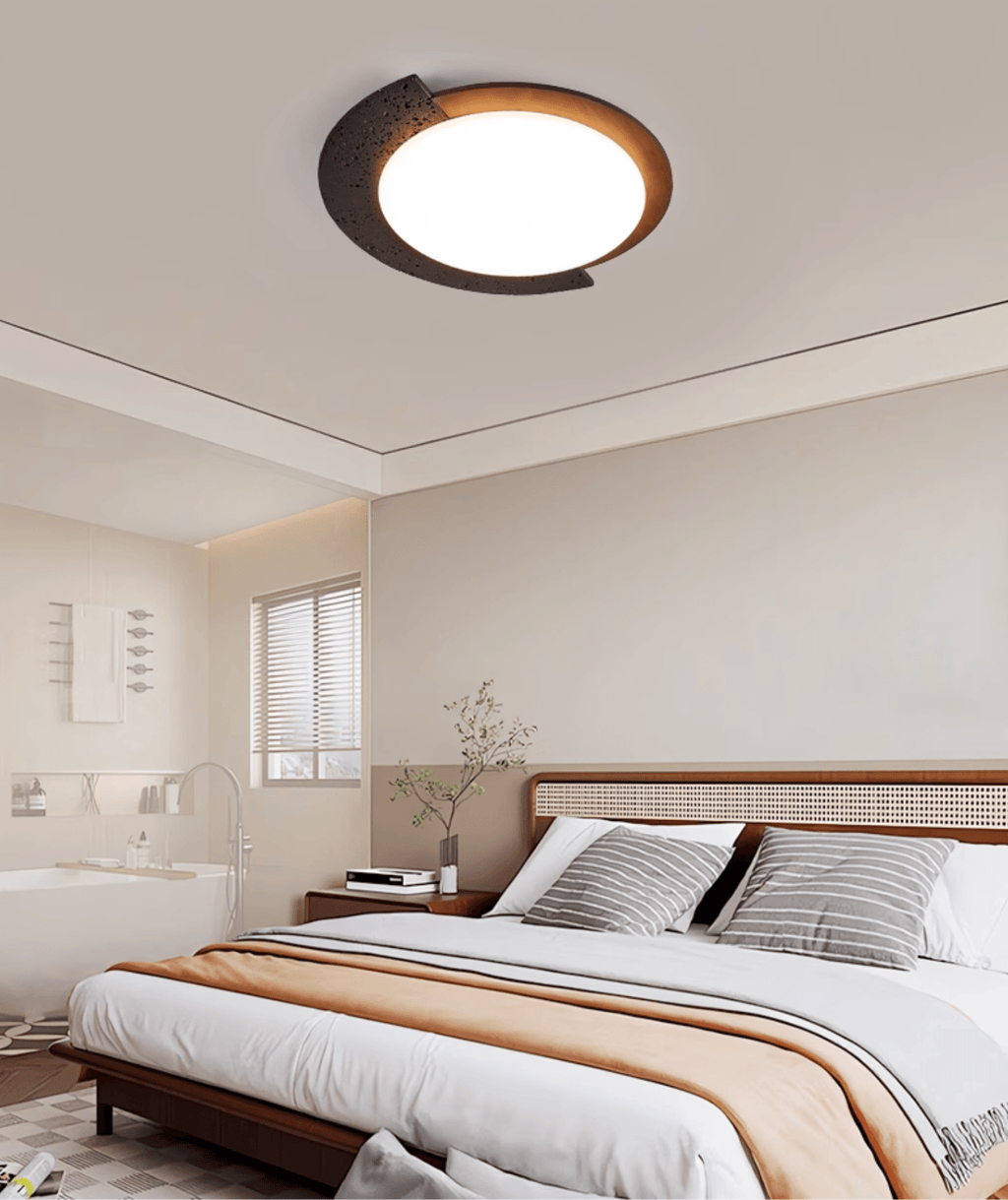 Black Stone Flush Mount Ceiling Light Walnut Arc 17.7 in