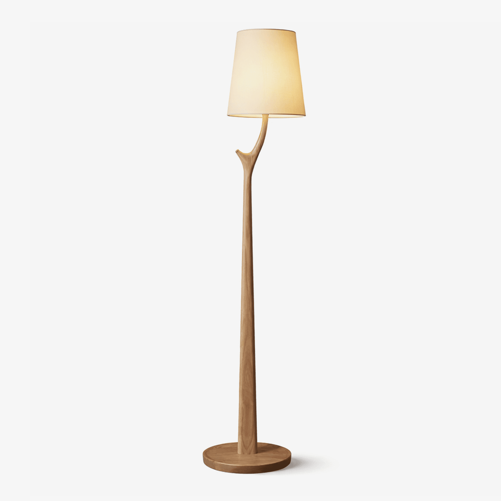 Branch Shaped Wood Floor Lamp White Fabric Shade 63 in Set of 2