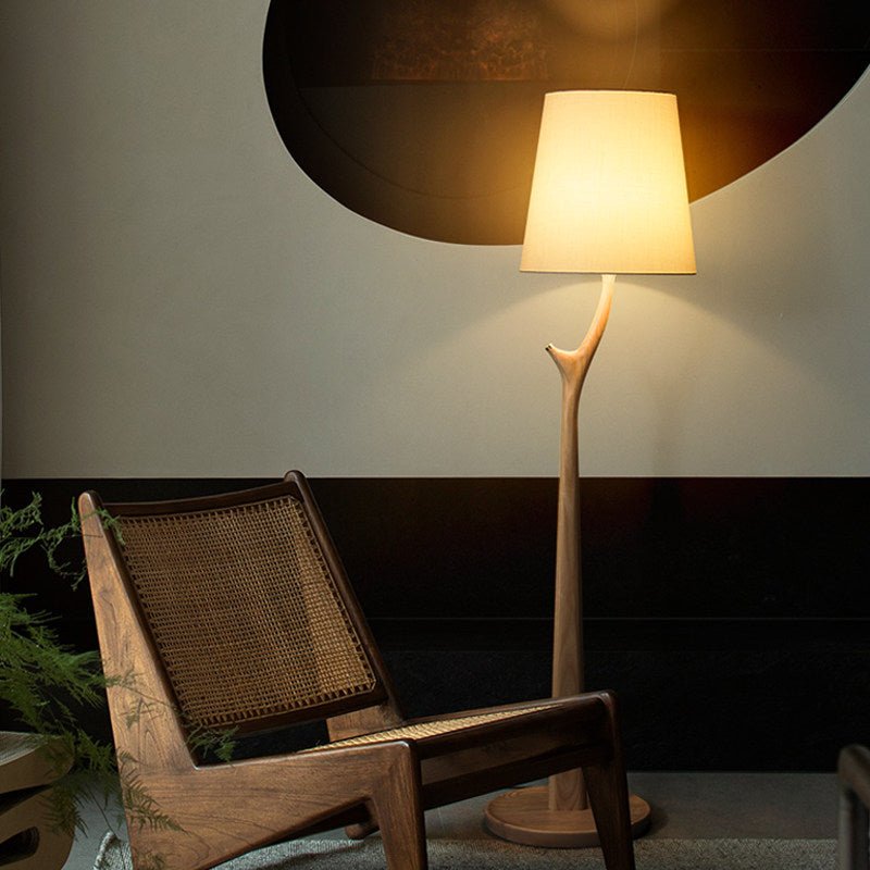 Branch Shaped Wood Floor Lamp White Fabric Shade 63 in Set of 2