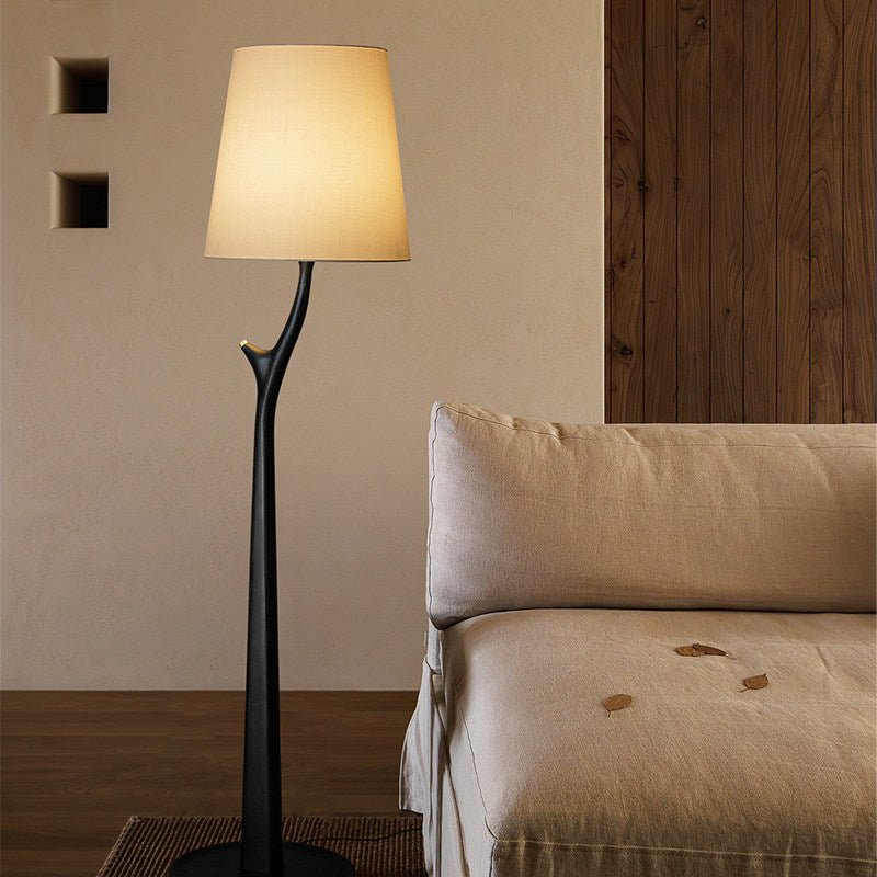 Branch Shaped Wood Floor Lamp White Fabric Shade 63 in Set of 2