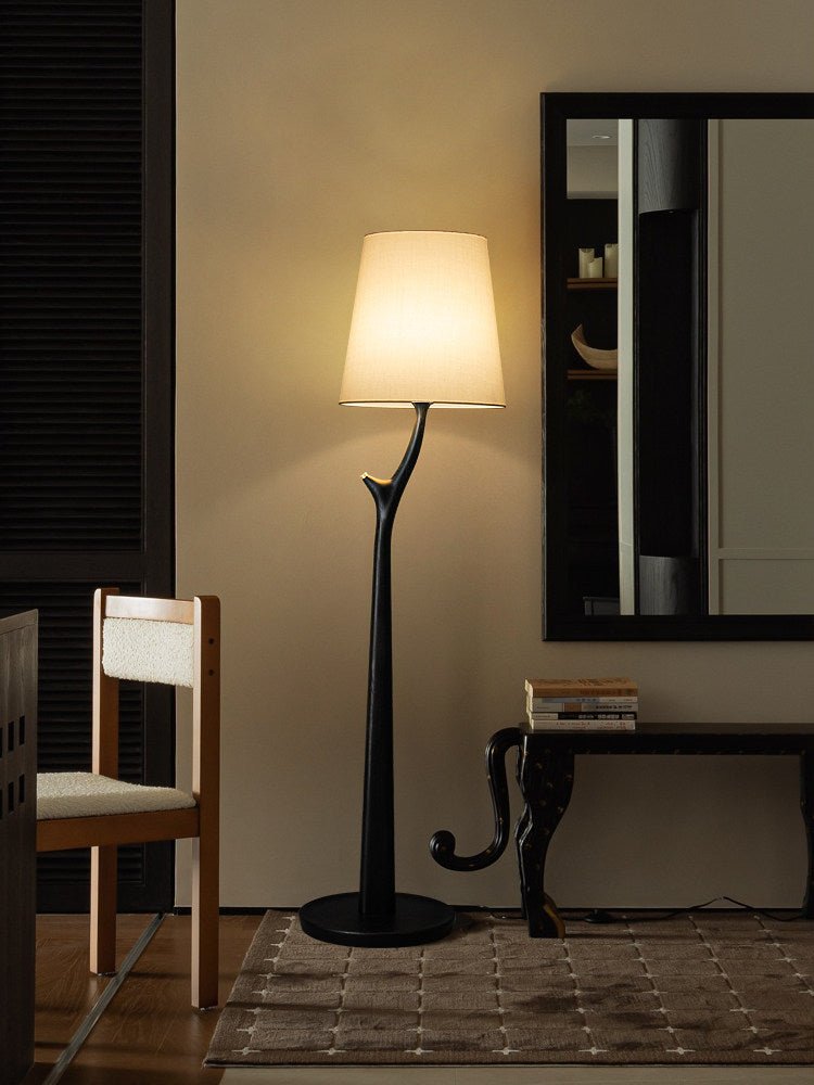 Branch Shaped Wood Floor Lamp White Fabric Shade 63 in Set of 2