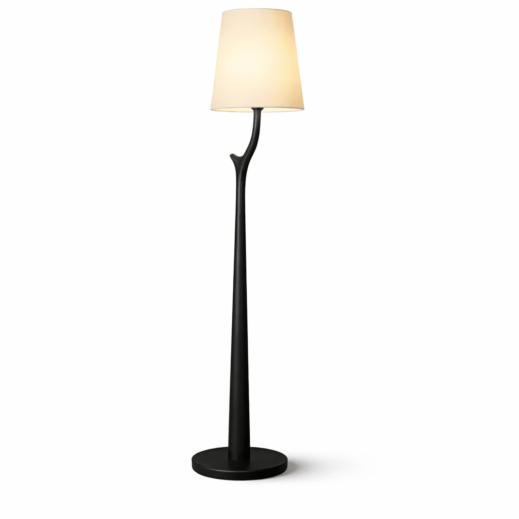 Branch Shaped Wood Floor Lamp White Fabric Shade 63 in Set of 2