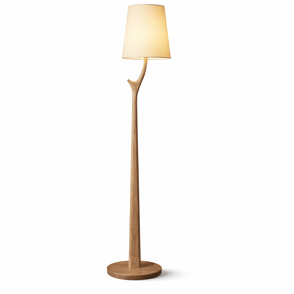 Branch Shaped Wood Floor Lamp White Fabric Shade 63 in Set of 2