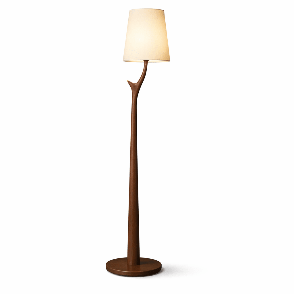 Branch Shaped Wood Floor Lamp White Fabric Shade 63 in Set of 2