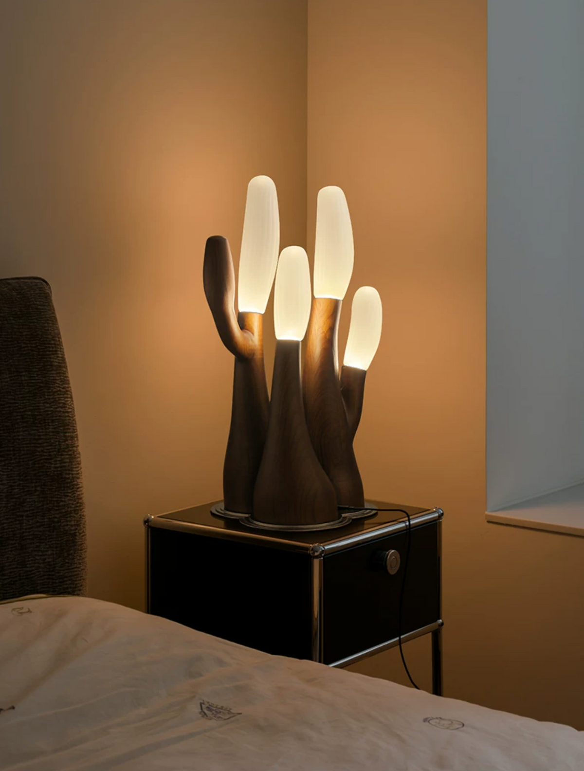 Branching Wood Table Lamp Frosted Glass Tips 22.8 in