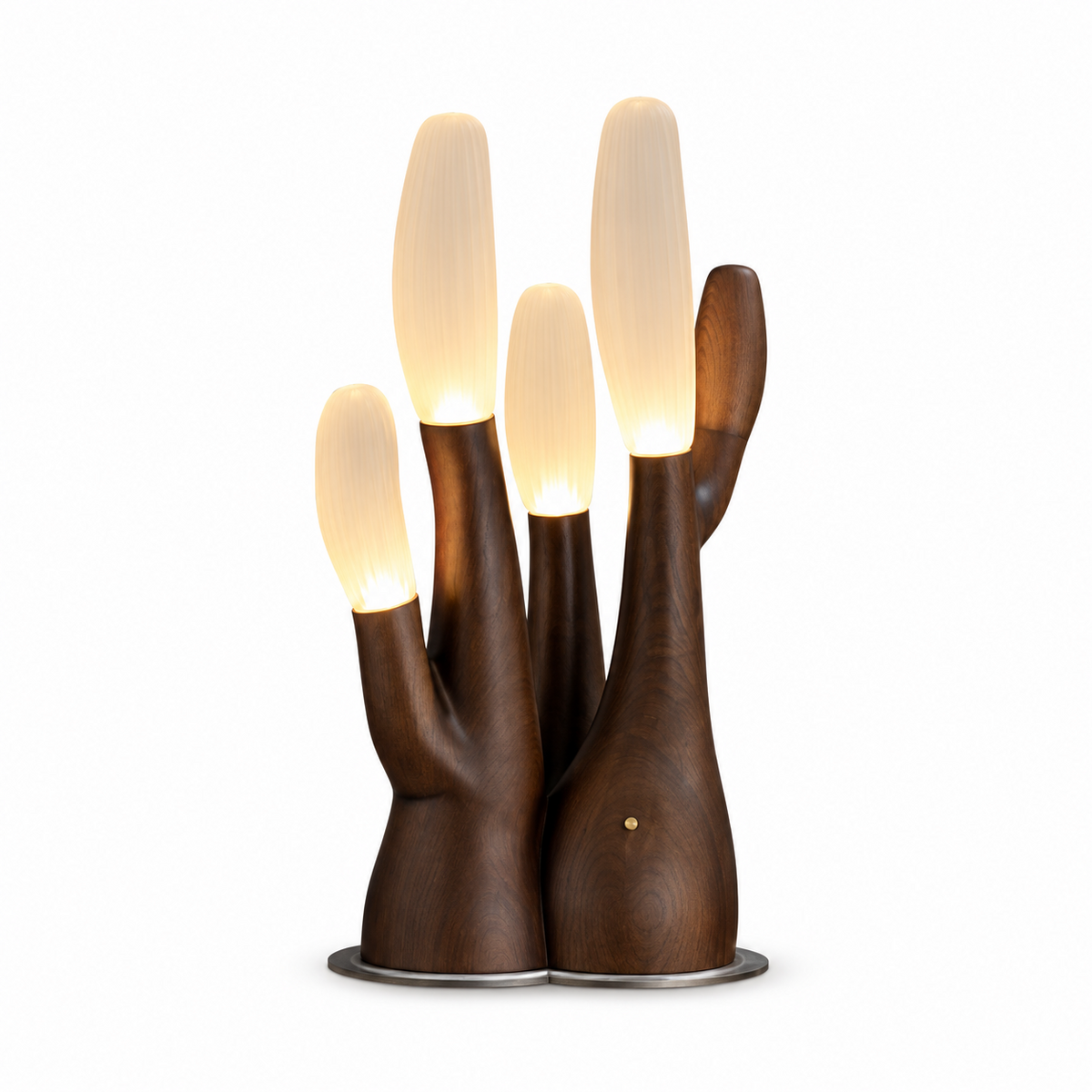 Branching Wood Table Lamp Frosted Glass Tips 22.8 in