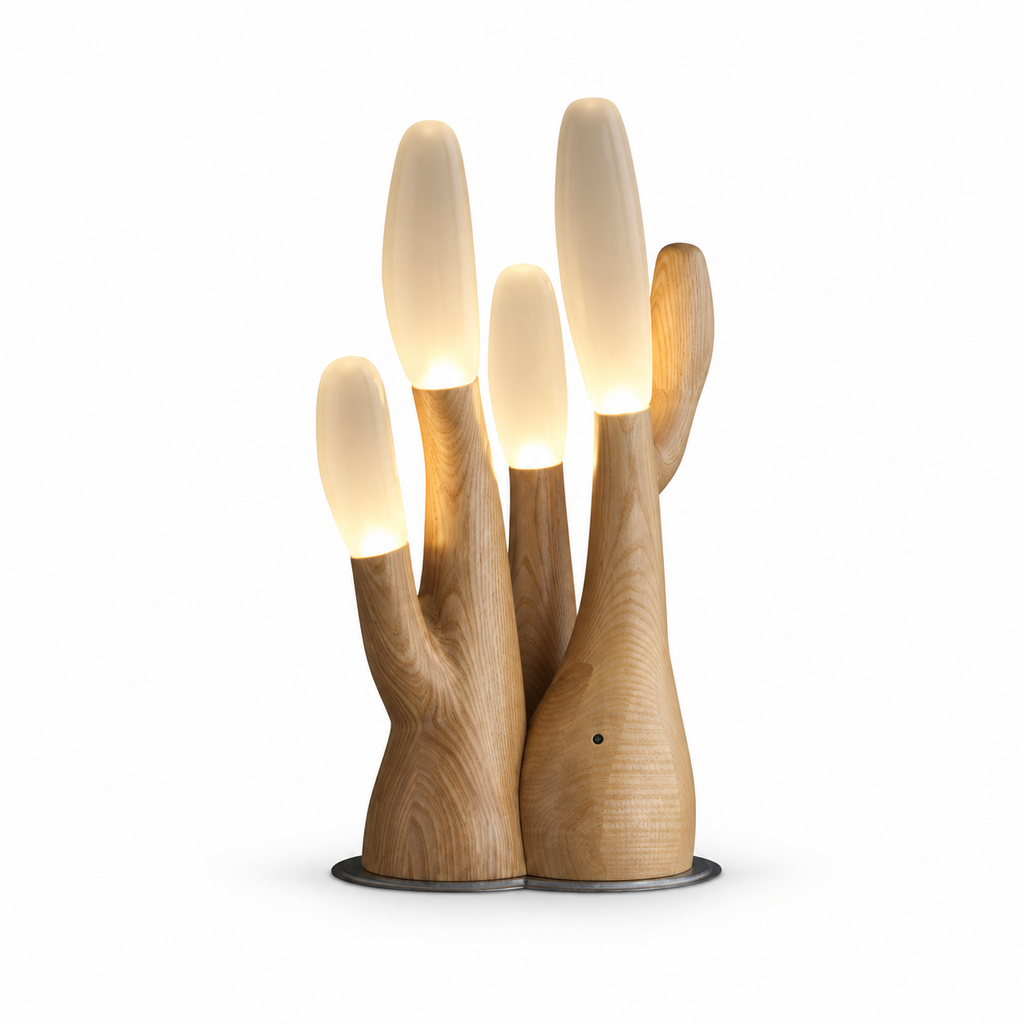 Branching Wood Table Lamp Frosted Glass Tips 22.8 in