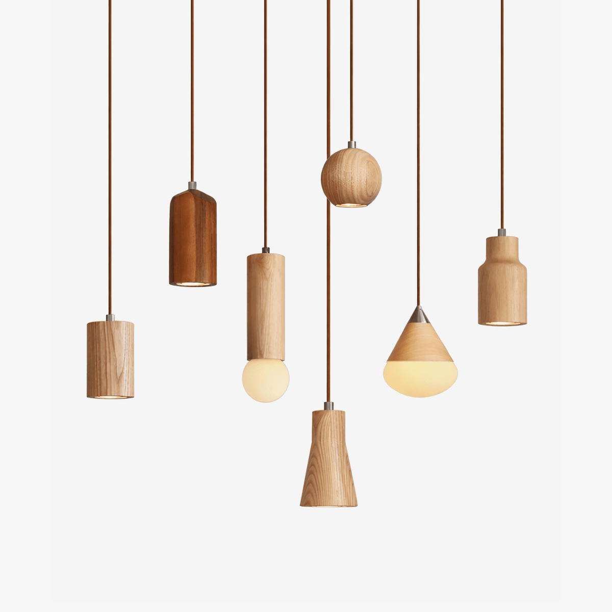 Wood Pendant Light 7 Models Single or Cluster Sets