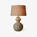 Carved Wood Table Lamp Patina Finish Fabric Shade 26 in