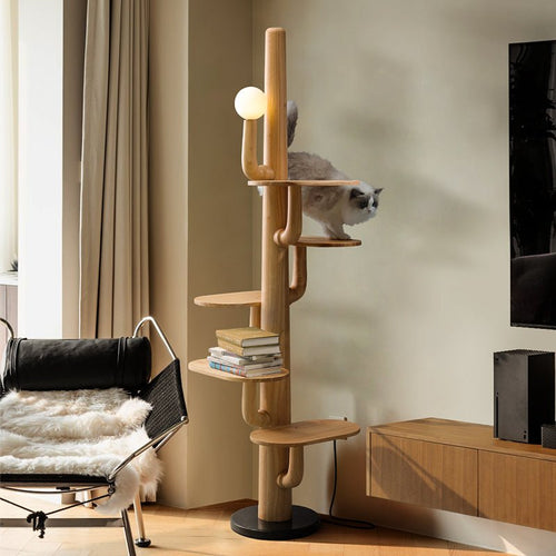 Cat Tree Floor Lamp Solid Wood Platforms Globe Light 74 in Set of 3