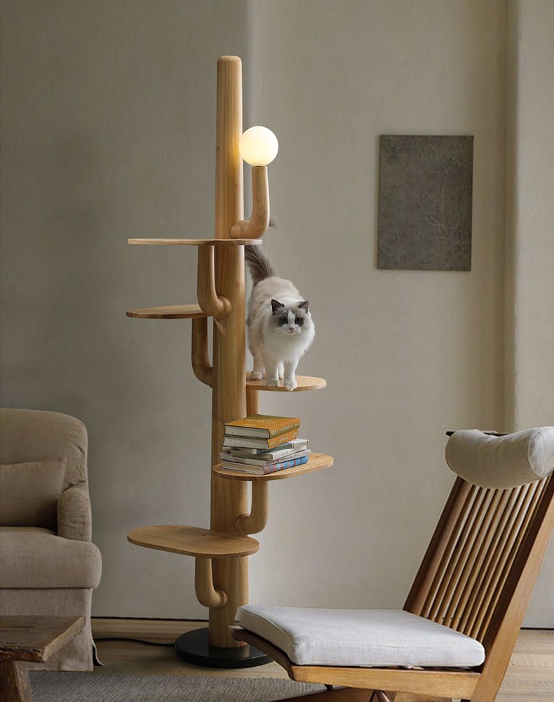 Cat Tree Floor Lamp Solid Wood Platforms Globe Light 74 in Set of 3