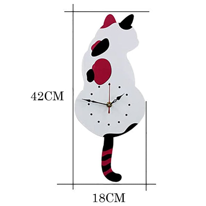 Cat Wall Clock Wagging Tail Acrylic 16.5 x 7 Inch Set of 3