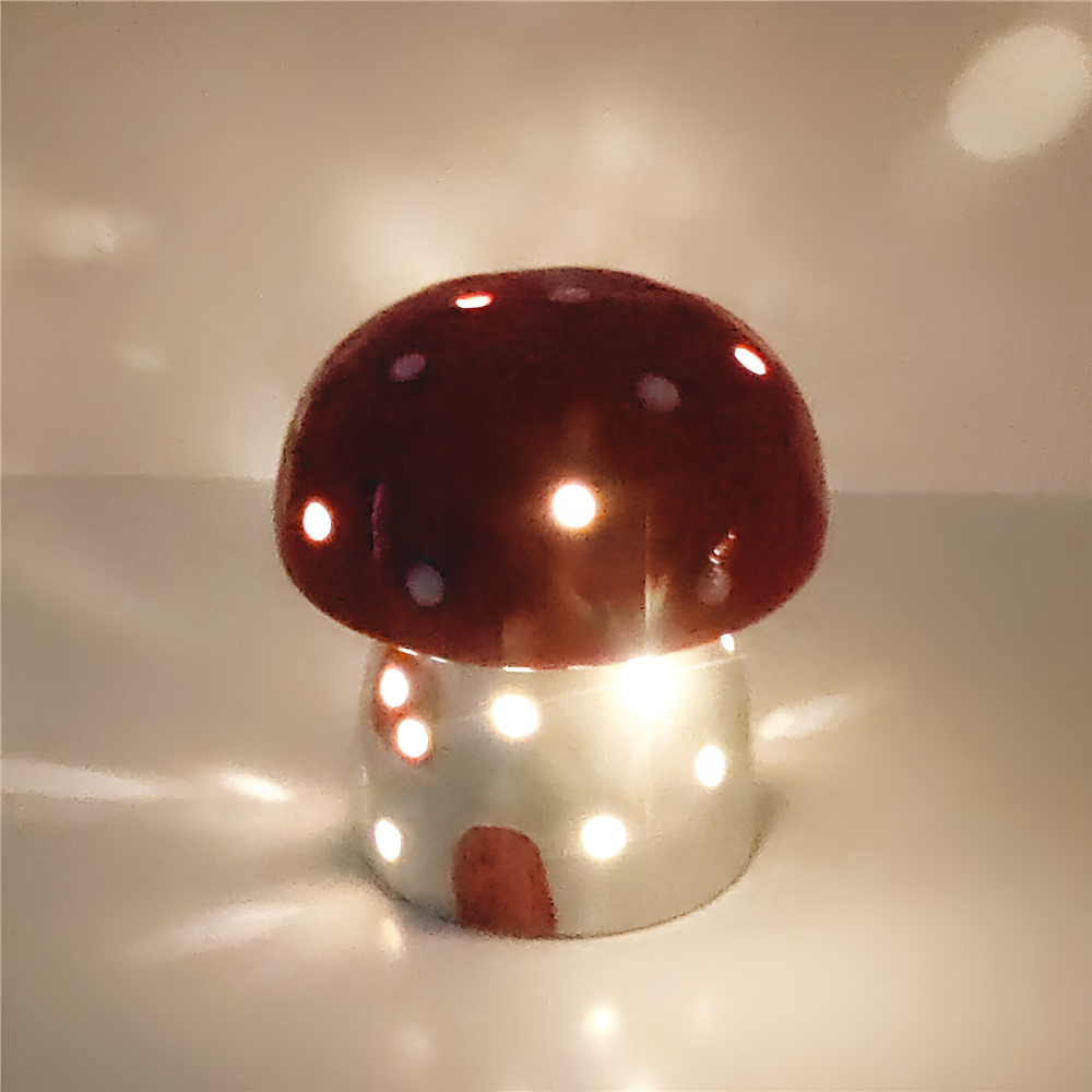 Ceramic Mushroom Night Light 3.8 x 3.9 Inch Battery LED Set of 3