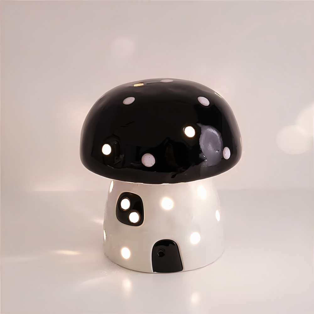 Ceramic Mushroom Night Light 3.8 x 3.9 Inch Battery LED Set of 3