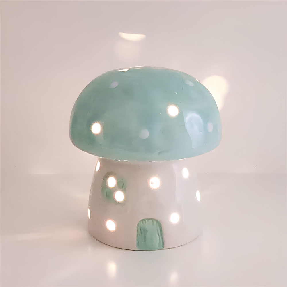 Ceramic Mushroom Night Light 3.8 x 3.9 Inch Battery LED Set of 3