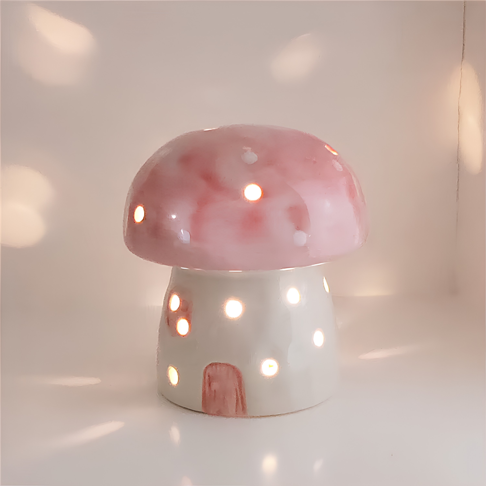 Ceramic Mushroom Night Light 3.8 x 3.9 Inch Battery LED Set of 3