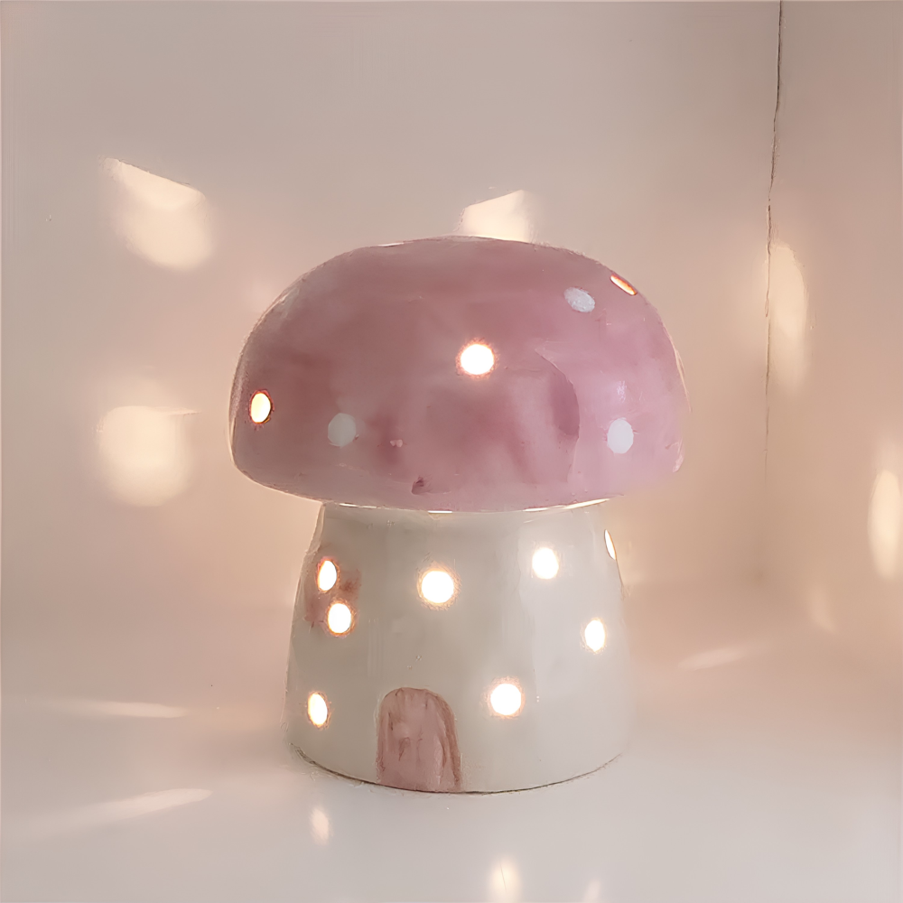 Ceramic Mushroom Night Light 3.8 x 3.9 Inch Battery LED Set of 3