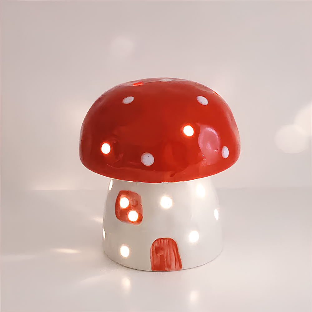Ceramic Mushroom Night Light 3.8 x 3.9 Inch Battery LED Set of 3