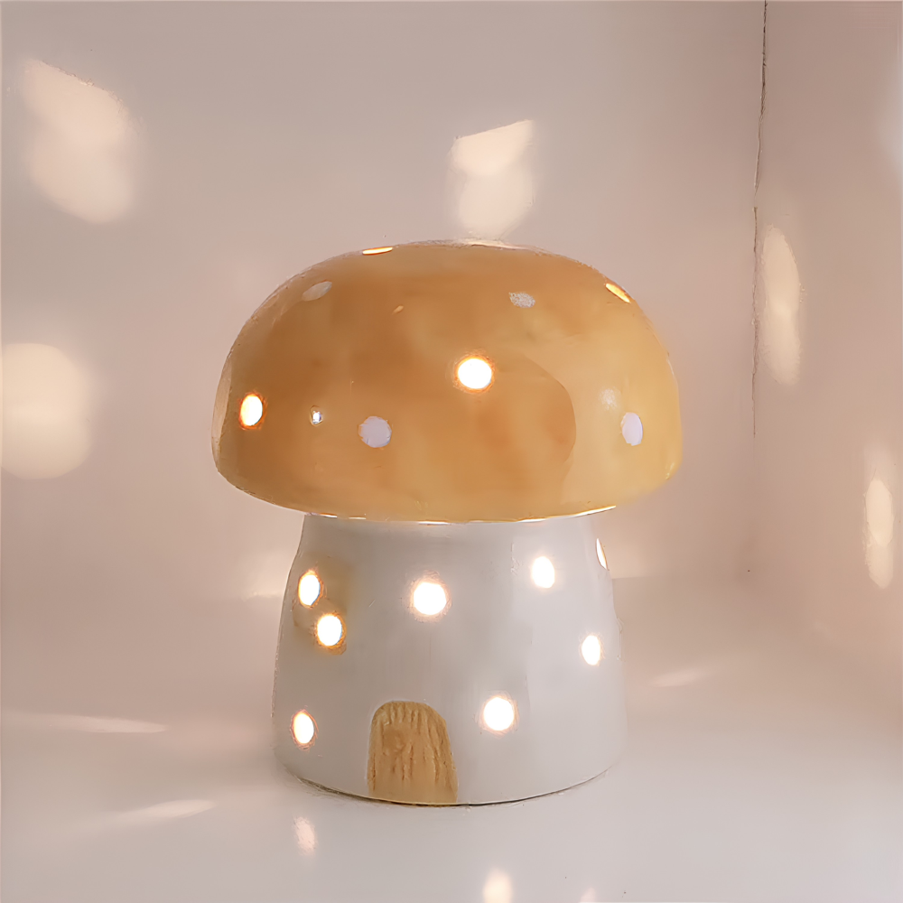 Ceramic Mushroom Night Light 3.8 x 3.9 Inch Battery LED Set of 3