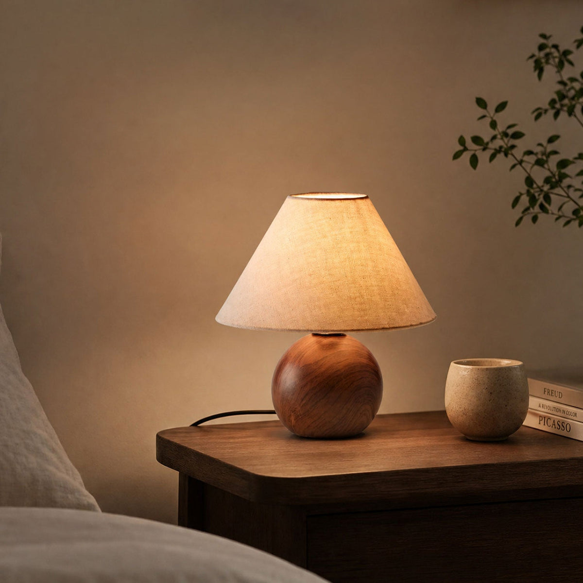 Ceramic Orb Table Lamp Linen Shade 10 in Set of 2