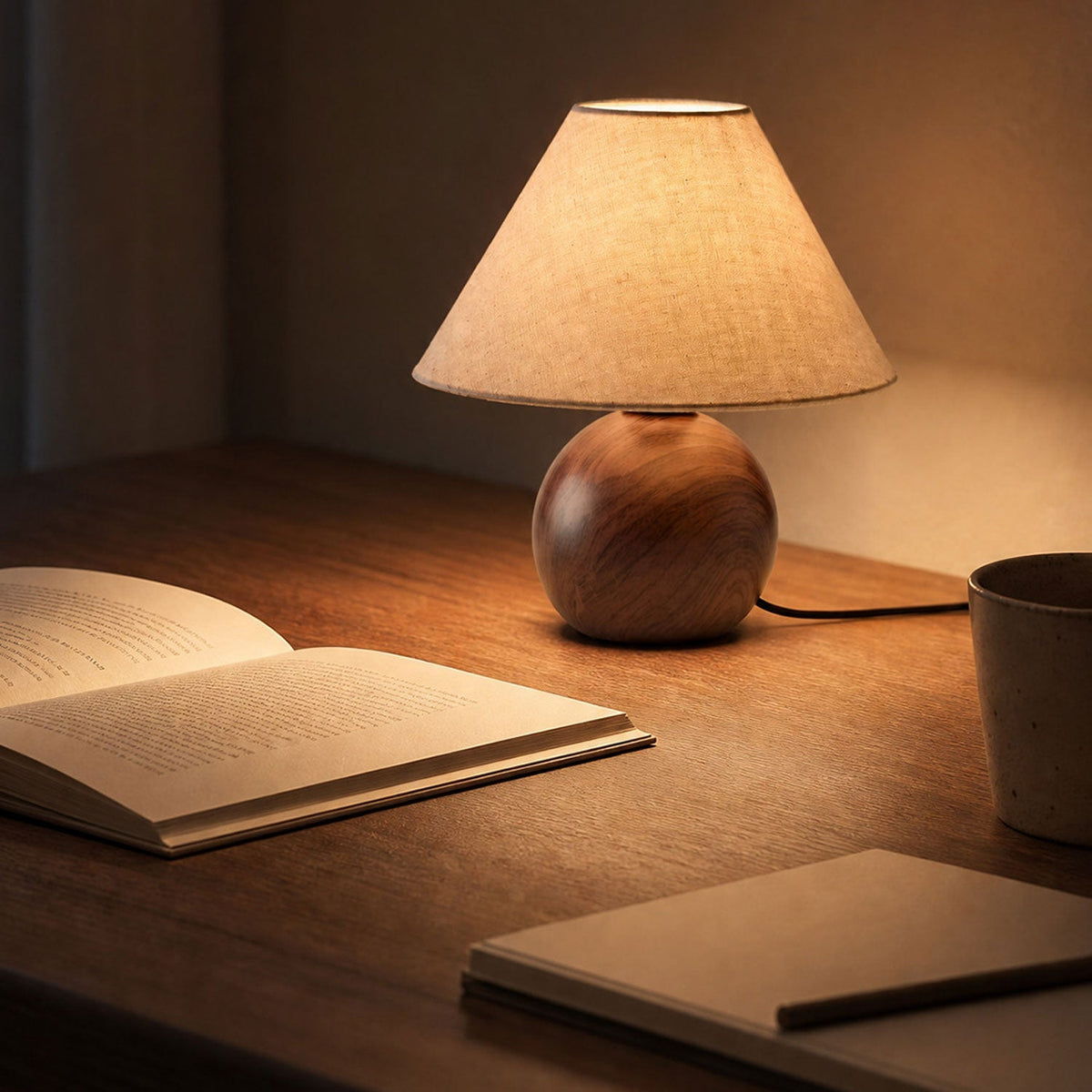 Ceramic Orb Table Lamp Linen Shade 10 in Set of 2