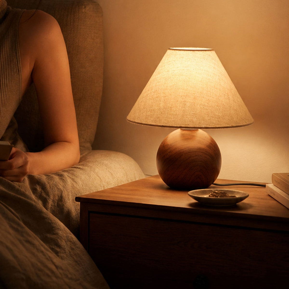Ceramic Orb Table Lamp Linen Shade 10 in Set of 2