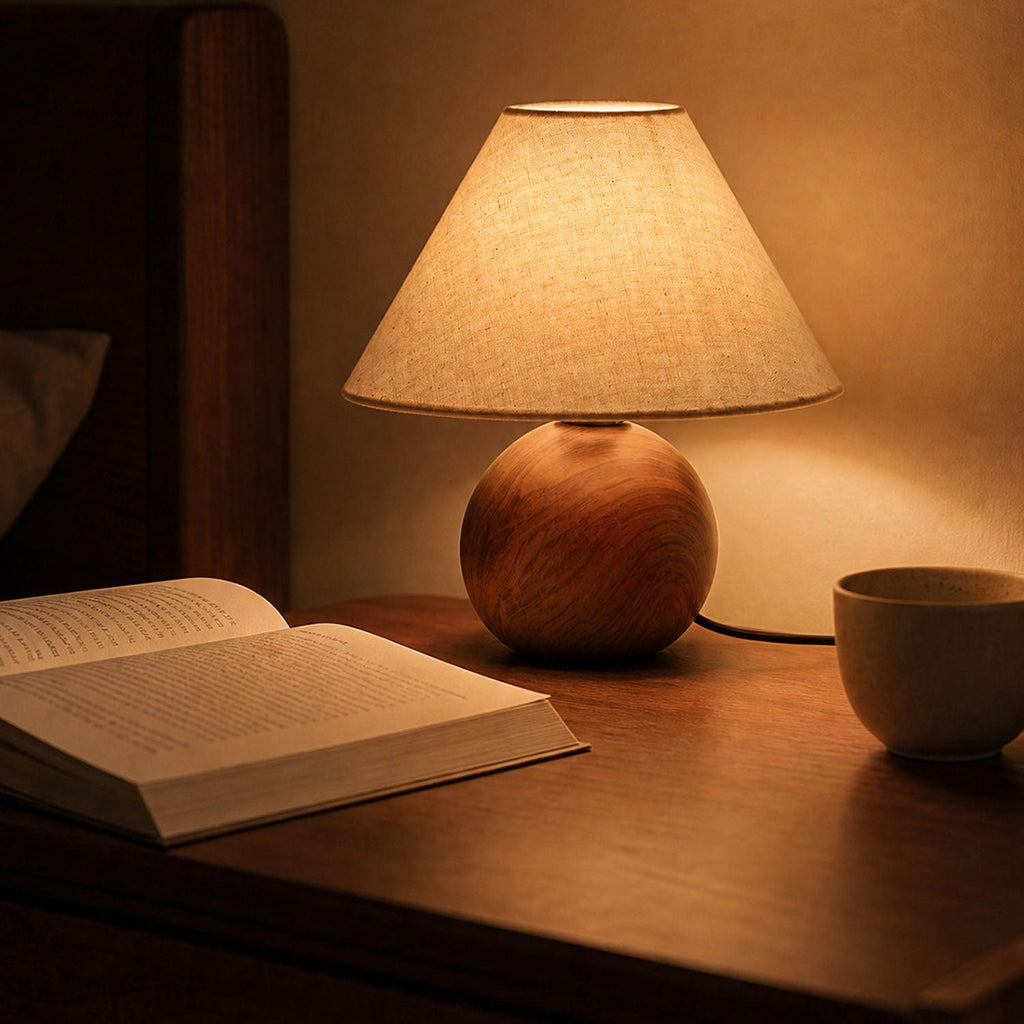 Ceramic Orb Table Lamp Linen Shade 10 in Set of 2
