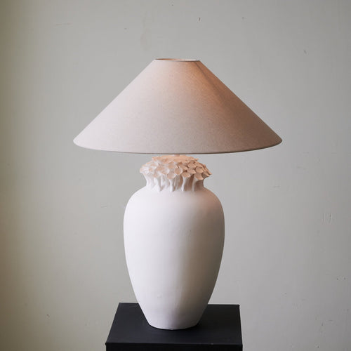 Ceramic Table Lamp Floral Petal Crest Linen Shade 29.5 in Set of 3