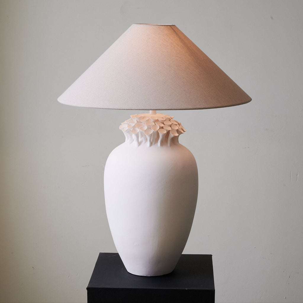 Ceramic Table Lamp Floral Petal Crest Linen Shade 29.5 in Set of 3