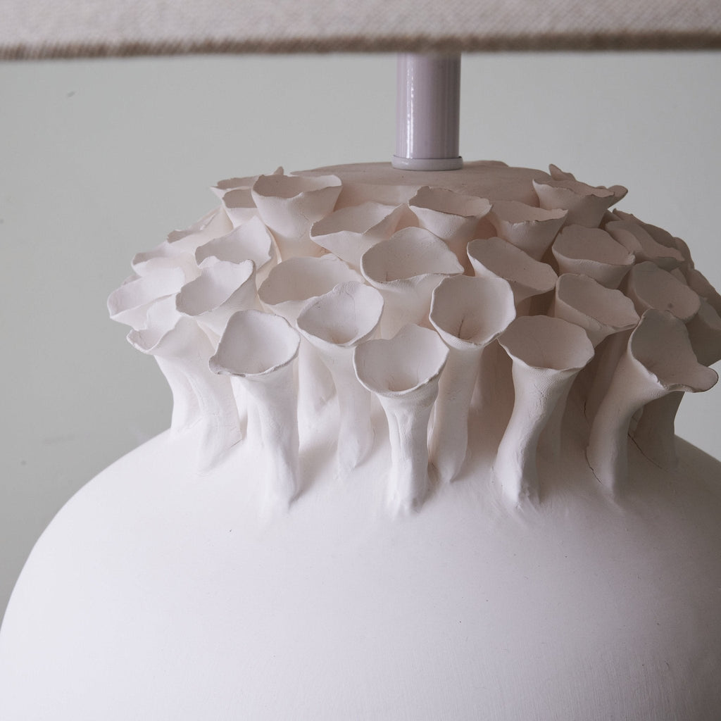 Ceramic Table Lamp Floral Petal Crest Linen Shade 29.5 in Set of 3