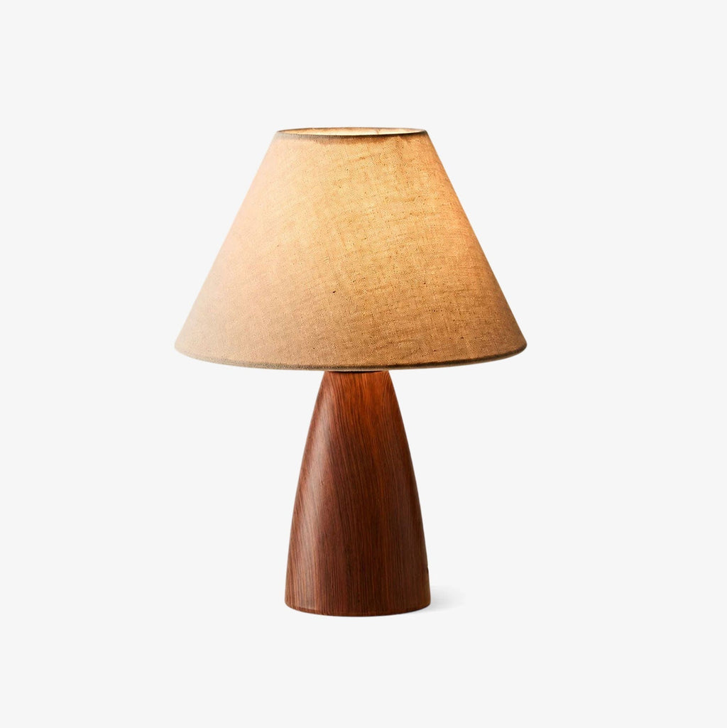 Ceramic Table Lamp Linen Shade Wood Grain Base 11.8 in