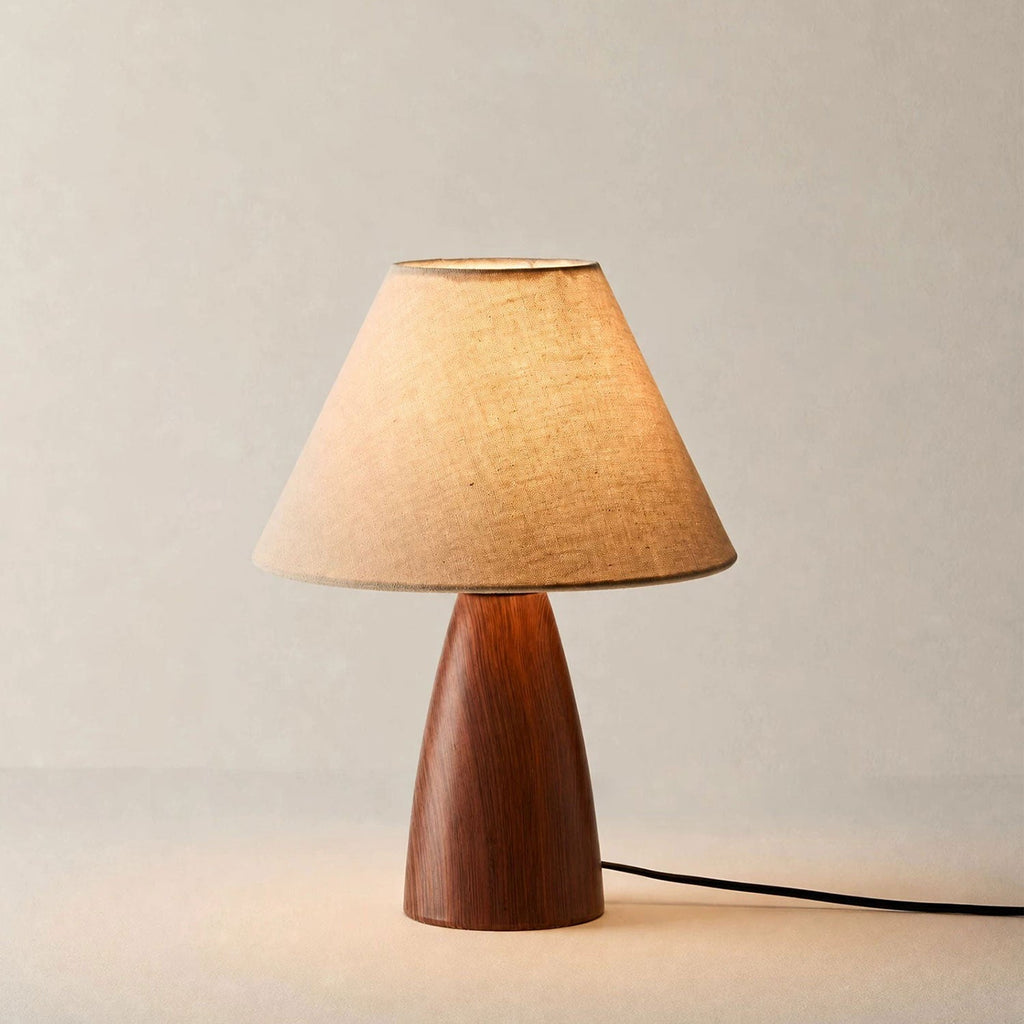 Ceramic Table Lamp Linen Shade Wood Grain Base 11.8 in