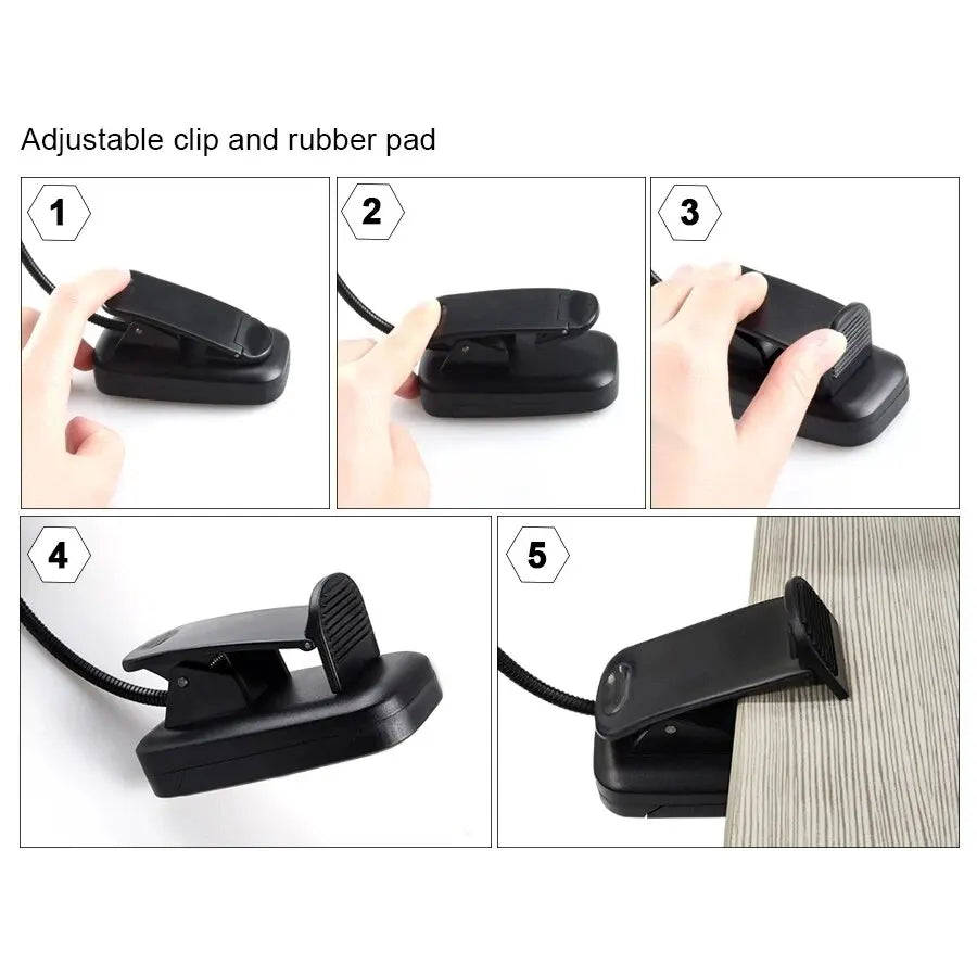 Clip On LED Book Light Flexible Neck AAA Battery Set of 3