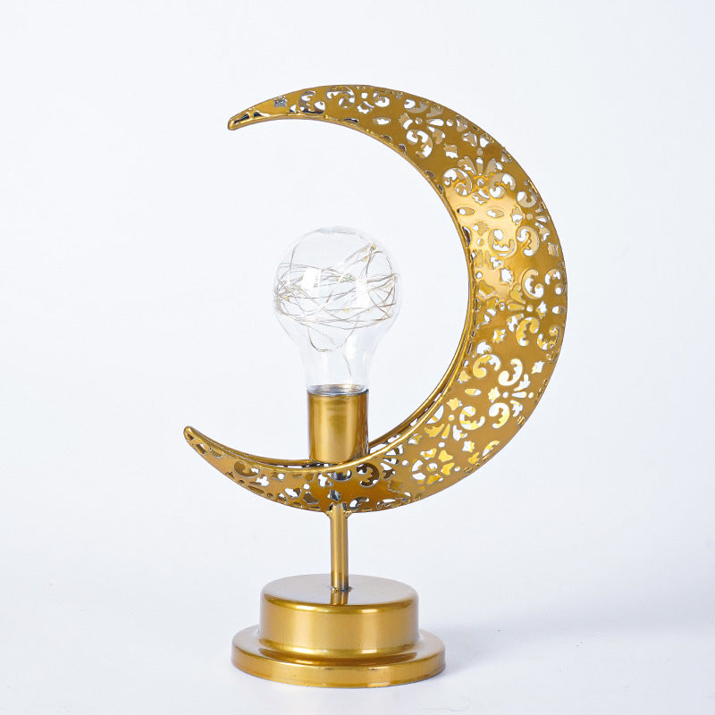 Crescent Moon Table Lamp Gold Metal 11 Inch Battery Powered