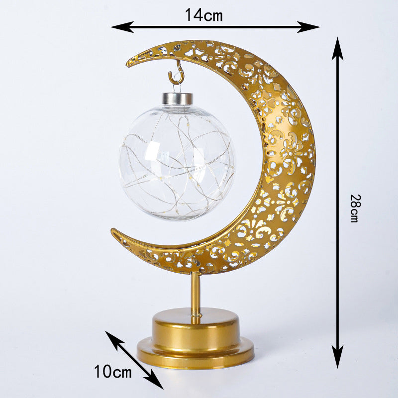Crescent Moon Table Lamp Gold Metal 11 Inch Battery Powered